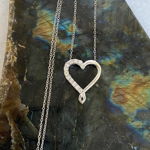Sterling Silver 925 DJC Diamond Twisted Open Heart Pendant Necklace 18" Chain - Picture 1 of 16